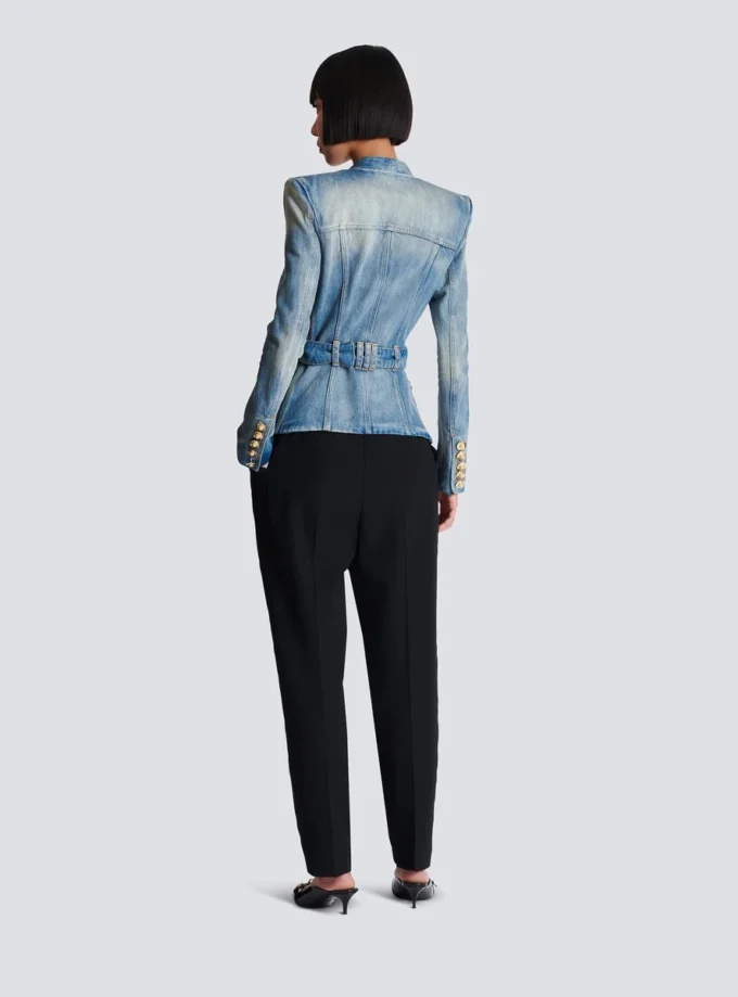 1-button belted denim jacket 1-button belted denim jacket