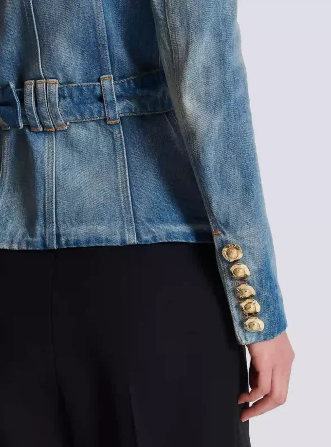 1-button belted denim jacket 1-button belted denim jacket