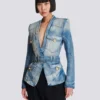 1-button belted denim jacket 1-button belted denim jacket