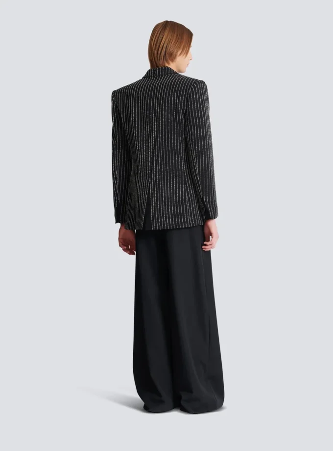 1-button wool jacket with crystal stripes
