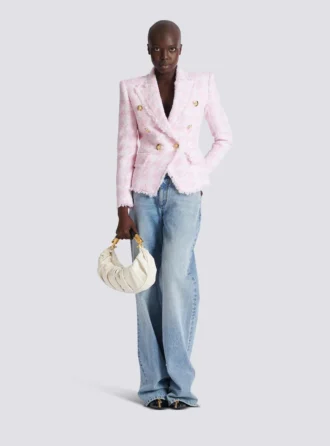 6-buttons houndstooth tweed fitted jacket