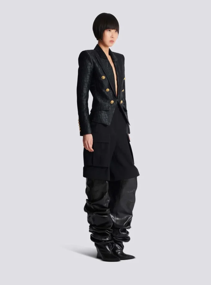6-buttons jacket in crocodile jacquard
