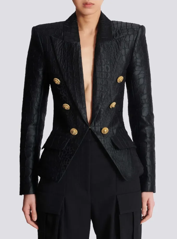 6-buttons jacket in crocodile jacquard
