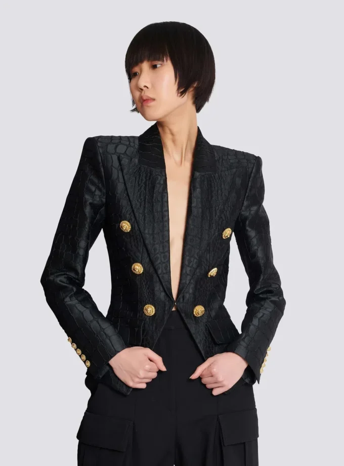 6-buttons jacket in crocodile jacquard