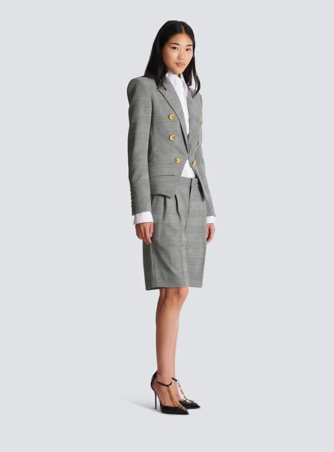 6-buttons jacket in Prince of Wales jacquard 6-buttons jacket in Prince of Wales jacquard