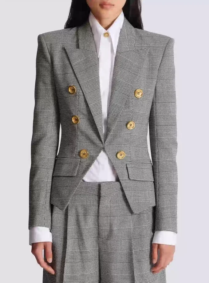 6-buttons jacket in Prince of Wales jacquard 6-buttons jacket in Prince of Wales jacquard