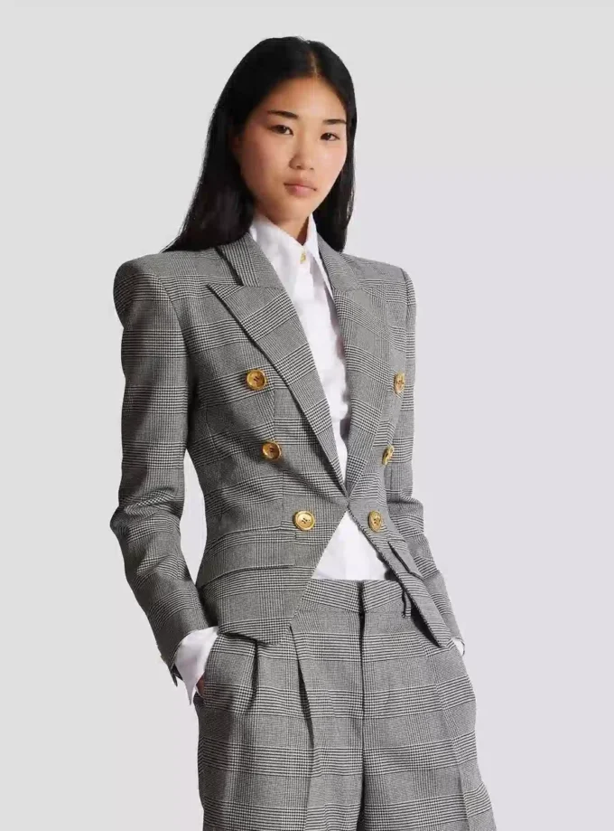 6-buttons jacket in Prince of Wales jacquard 6-buttons jacket in Prince of Wales jacquard