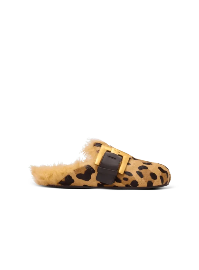 Anthem leopard print ponyskin leather and faux fur mules Anthem leopard print ponyskin leather and faux fur mules