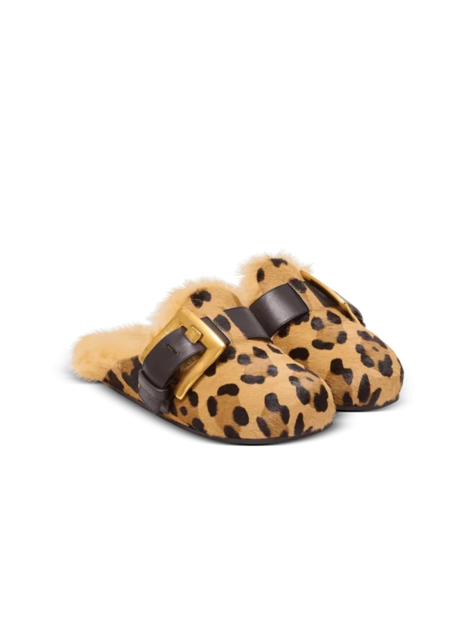 Anthem leopard print ponyskin leather and faux fur mules Anthem leopard print ponyskin leather and faux fur mules
