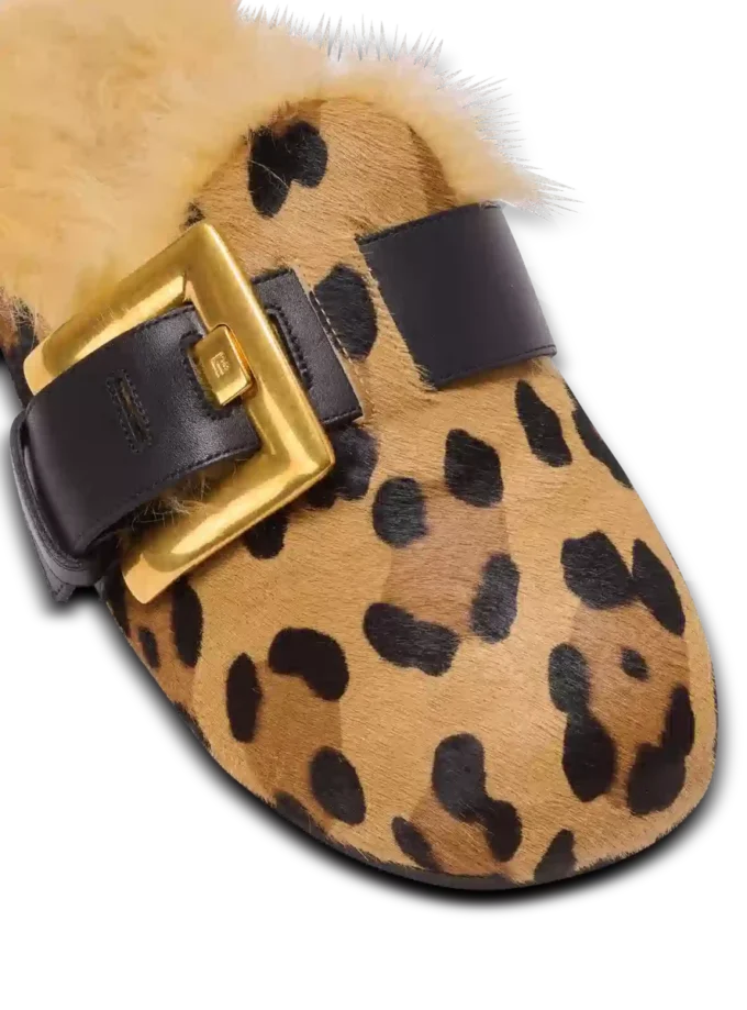 Anthem leopard print ponyskin leather and faux fur mules Anthem leopard print ponyskin leather and faux fur mules