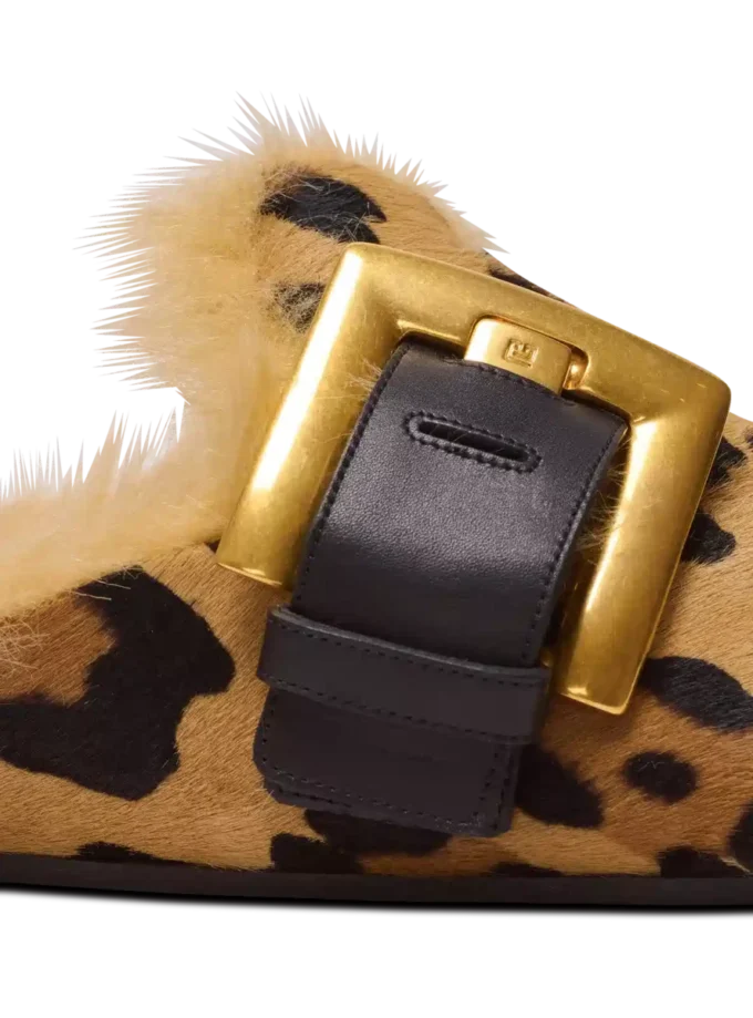 Anthem leopard print ponyskin leather and faux fur mules Anthem leopard print ponyskin leather and faux fur mules