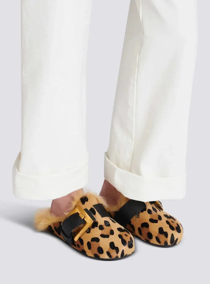 Anthem leopard print ponyskin leather and faux fur mules Anthem leopard print ponyskin leather and faux fur mules