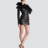 Asymmetric leather bodycon dress with chains Asymmetric leather bodycon dress with chains
