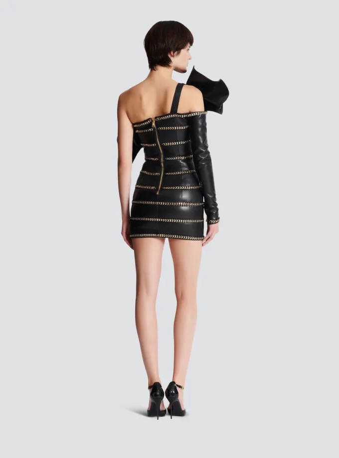Asymmetric leather bodycon dress with chains Asymmetric leather bodycon dress with chains
