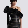 Asymmetric leather bodycon dress with chains Asymmetric leather bodycon dress with chains