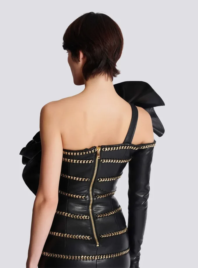 Asymmetric leather bodycon dress with chains Asymmetric leather bodycon dress with chains