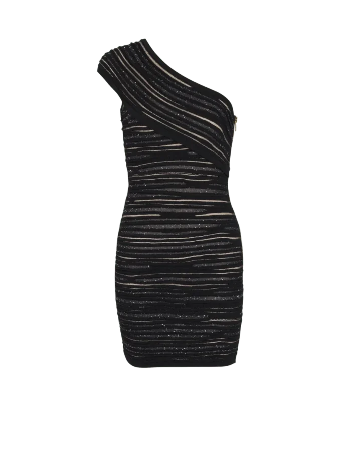Asymmetrical dress in shiny rolled knit Asymmetrical dress in shiny rolled knit