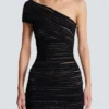 Asymmetrical dress in shiny rolled knit Asymmetrical dress in shiny rolled knit