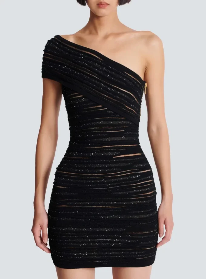 Asymmetrical dress in shiny rolled knit Asymmetrical dress in shiny rolled knit