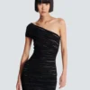 Asymmetrical dress in shiny rolled knit Asymmetrical dress in shiny rolled knit