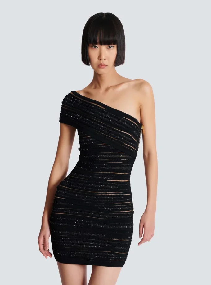 Asymmetrical dress in shiny rolled knit Asymmetrical dress in shiny rolled knit