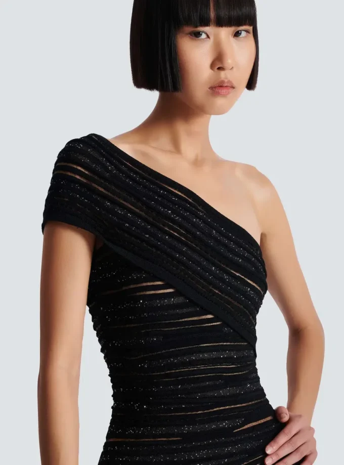 Asymmetrical dress in shiny rolled knit Asymmetrical dress in shiny rolled knit