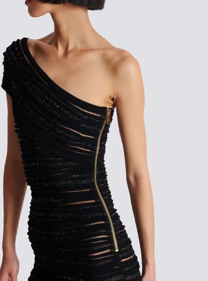 Asymmetrical dress in shiny rolled knit Asymmetrical dress in shiny rolled knit