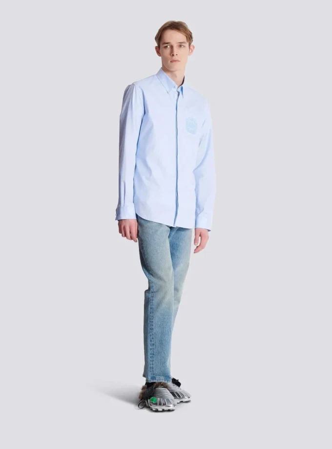 Balmain Écusson embroidered cotton shirt
