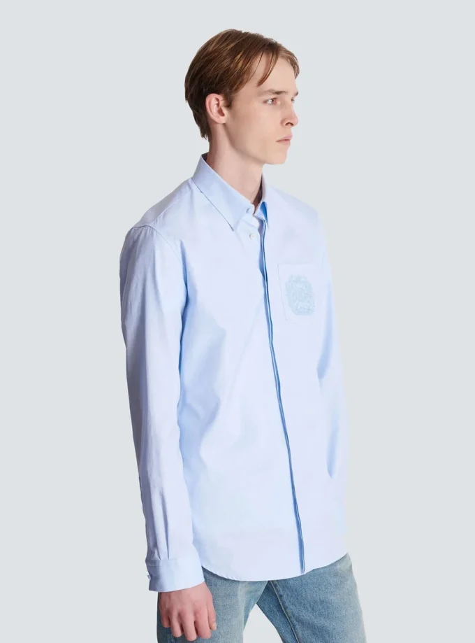 Balmain Écusson embroidered cotton shirt
