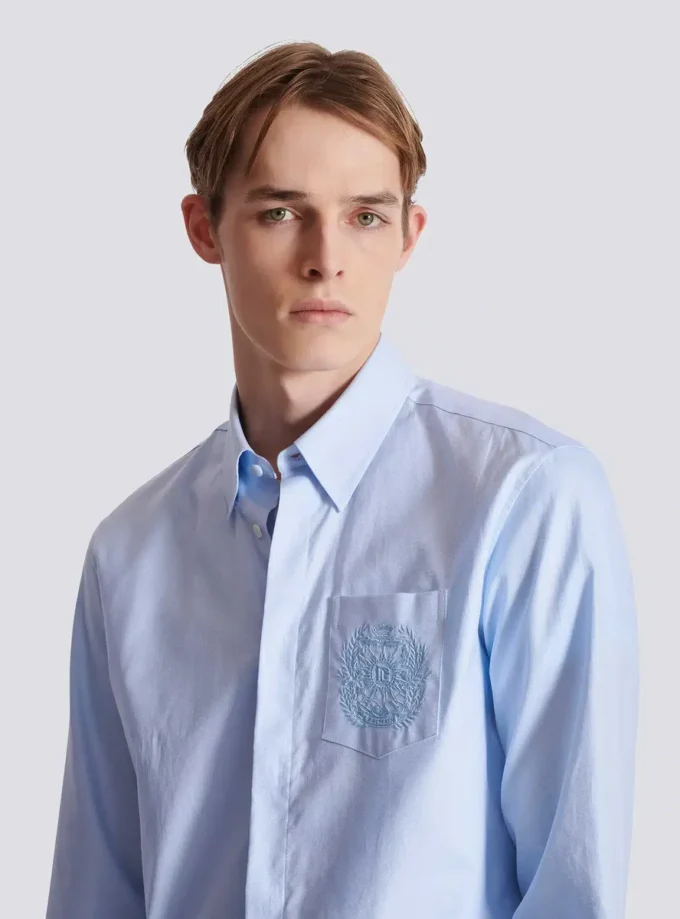 Balmain Écusson embroidered cotton shirt