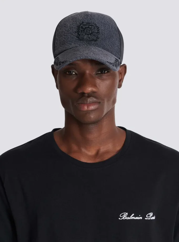 Balmain Écusson embroidered denim cap Balmain Écusson embroidered denim cap