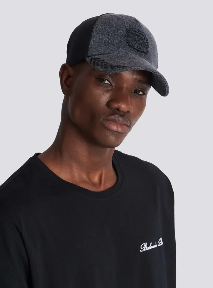 Balmain Écusson embroidered denim cap Balmain Écusson embroidered denim cap
