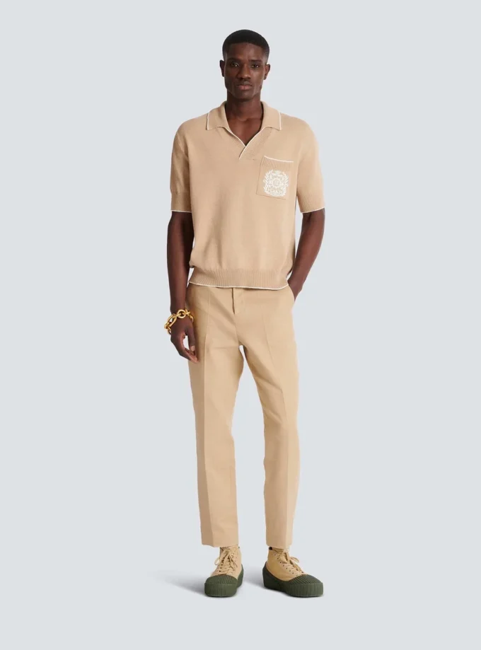 Balmain Écusson embroidered knit polo shirt Balmain Écusson embroidered knit polo shirt