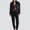 Belted plaid tweed jacket