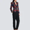 Belted plaid tweed jacket