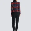 Belted plaid tweed jacket