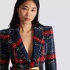 Belted plaid tweed jacket
