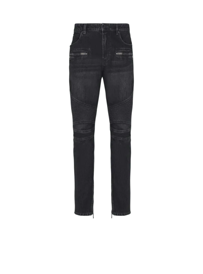 Biker jeans in black vintage denim Biker jeans in black vintage denim