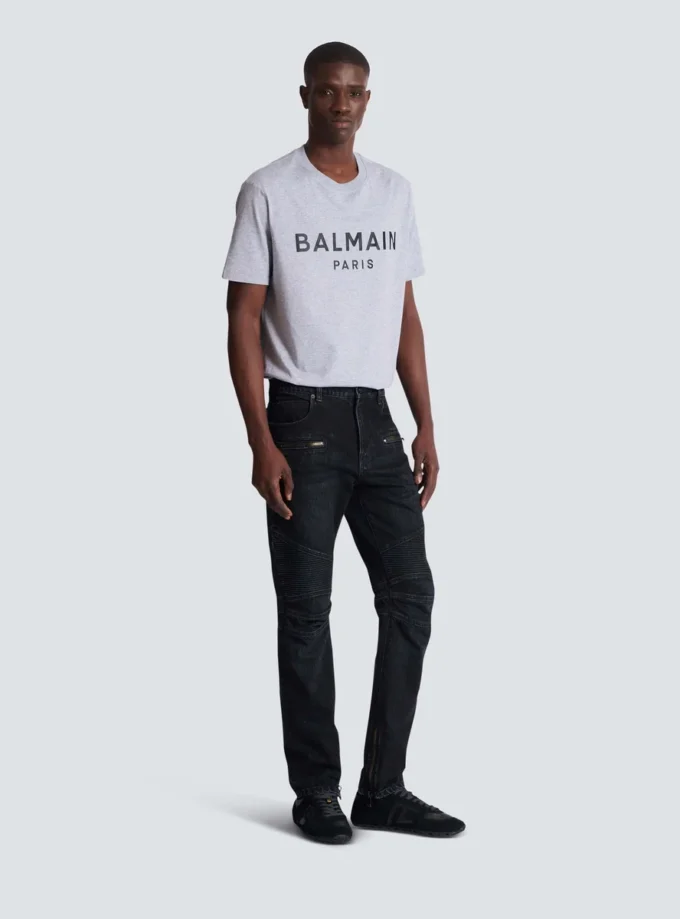 Biker jeans in black vintage denim Biker jeans in black vintage denim