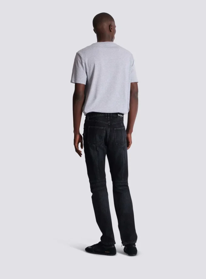 Biker jeans in black vintage denim Biker jeans in black vintage denim