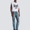 Biker jeans in vintage denim Biker jeans in vintage denim