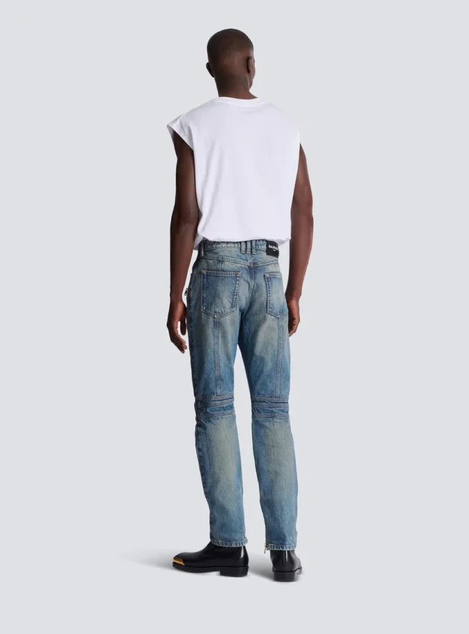 Biker jeans in vintage denim Biker jeans in vintage denim