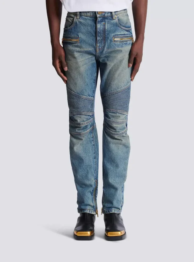 Biker jeans in vintage denim Biker jeans in vintage denim