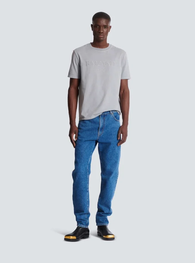 Blue denim straight-cut jeans Blue denim straight-cut jeans