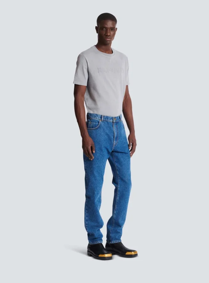 Blue denim straight-cut jeans Blue denim straight-cut jeans