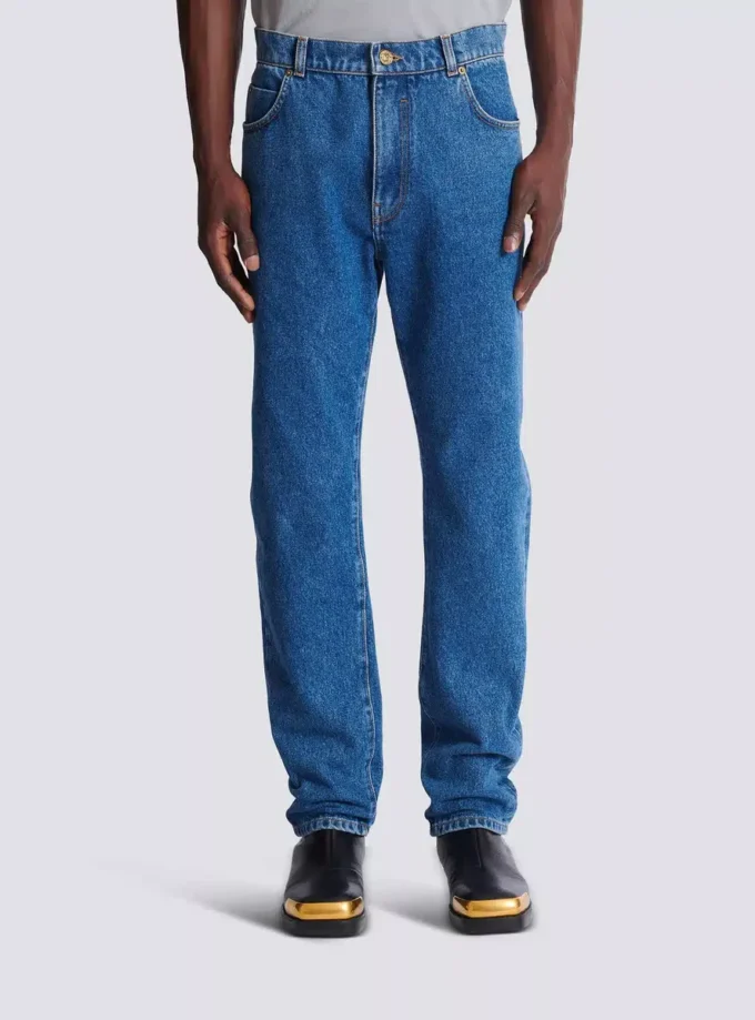 Blue denim straight-cut jeans Blue denim straight-cut jeans