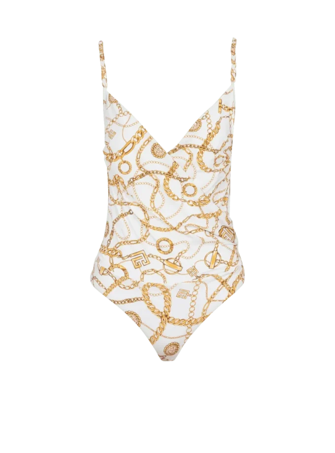 Chaînes pattern printed one-piece swimsuit