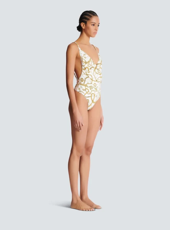 Chaînes pattern printed one-piece swimsuit