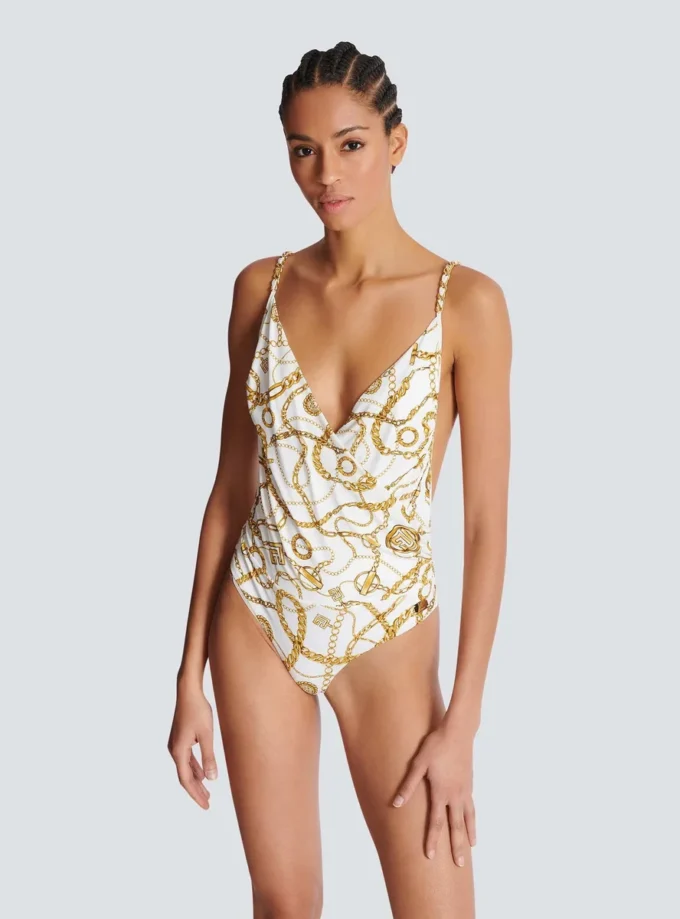 Chaînes pattern printed one-piece swimsuit
