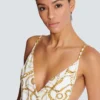 Chaînes pattern printed one-piece swimsuit